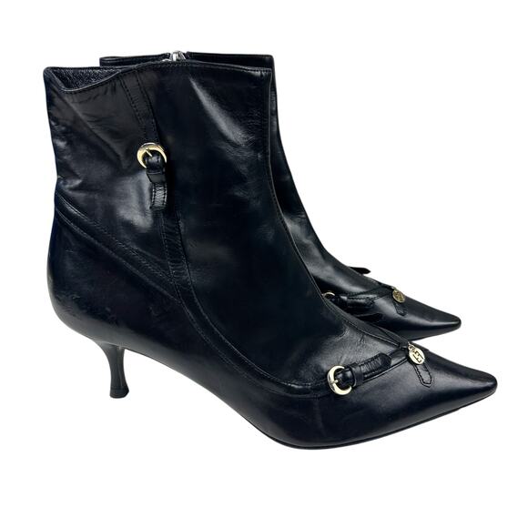 Fendi Black Leather Pointed Toe 90s Y2K Kitten Heel Zip Heeled Boots 7.5 - Picture 4 of 9